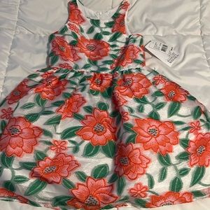 Belle Badgley Mischka dress girls size 8. White dress with orange flowers.